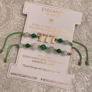 Brand New Eye Candy Angel Number 777 18K Gold Plated Brass Gemstone Bracelet Set